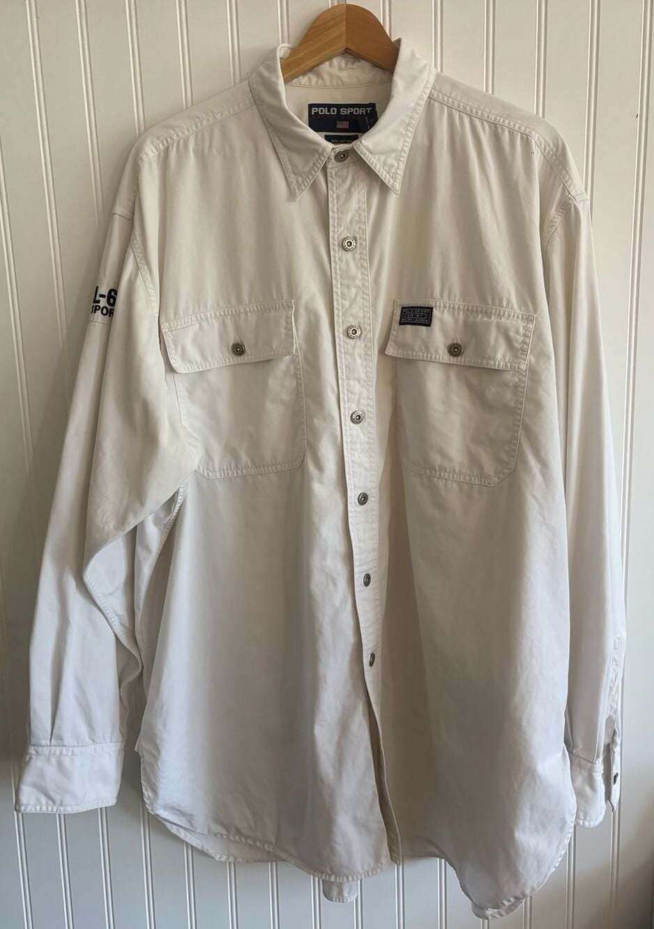 Rare VTG POLO SPORT Ralph Lauren US RL-67 Spell Out Pocket Shirt 90s Y2k White S
